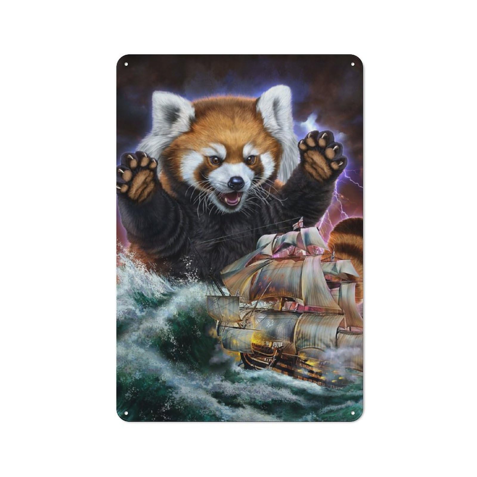 Junmoney Monster Red Panda Kraken Tin Sign 30X20cm With For Home Bar Wall, Vintage Decor, For Garage, Workshop And Man Cave Decoration