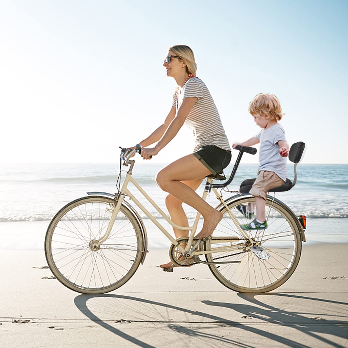 Fahrradrücksitz, Polstersattel mit Rückenlehne, für Kleinkinder, Kinder, Freunde, Lederbezug, für Befestigung am Gepäckträger