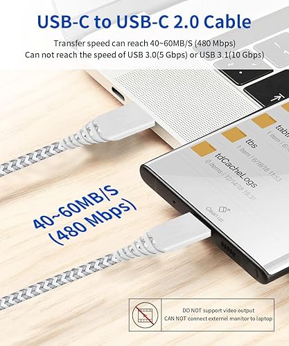 Miniatura 3 de Cable de carga largo USB C a USB C de 10 pies, paquete de 2 cables de carga para Samsung Galaxy S25 S24 Plus Ultra/S23 FE/S22 S20 S21 Plus Ultra,