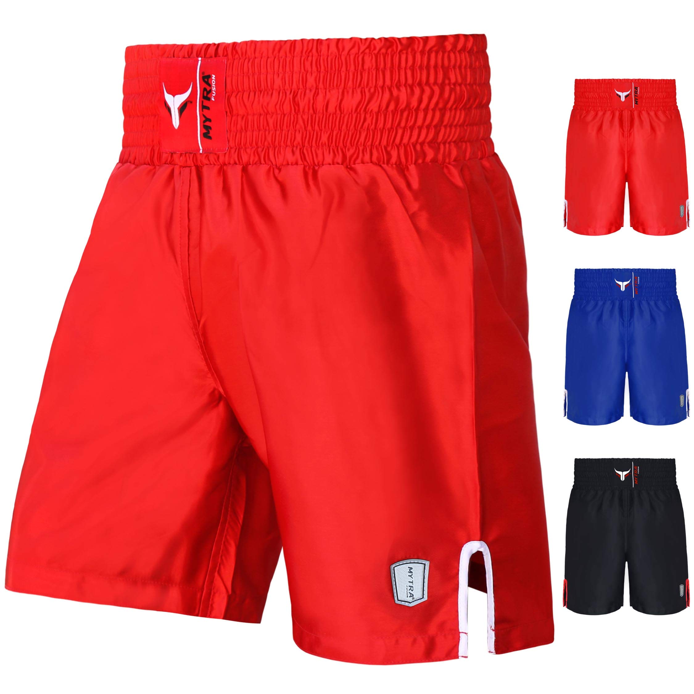 Mytra Fusion Men's Red ’S Boxing Shorts - Training Shorts With Elasticated Waistband & Drawstring – Kickboxing, Muay Thai & Gym Workout Fight Shorts (, L)