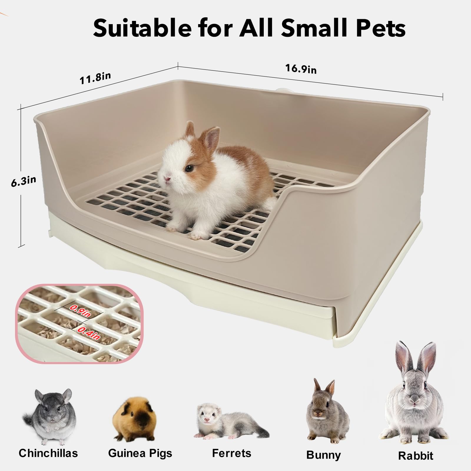 RUBYHOME Oversize Rabbit Litter Box with Drawer, Corner Toilet Box with Grate Potty Trainer, Bigger Pet Pan for Adult Guinea Pigs, Chinchilla, Ferret, Galesaur, Small Animals, 16.9 inch Long (White) - image 3