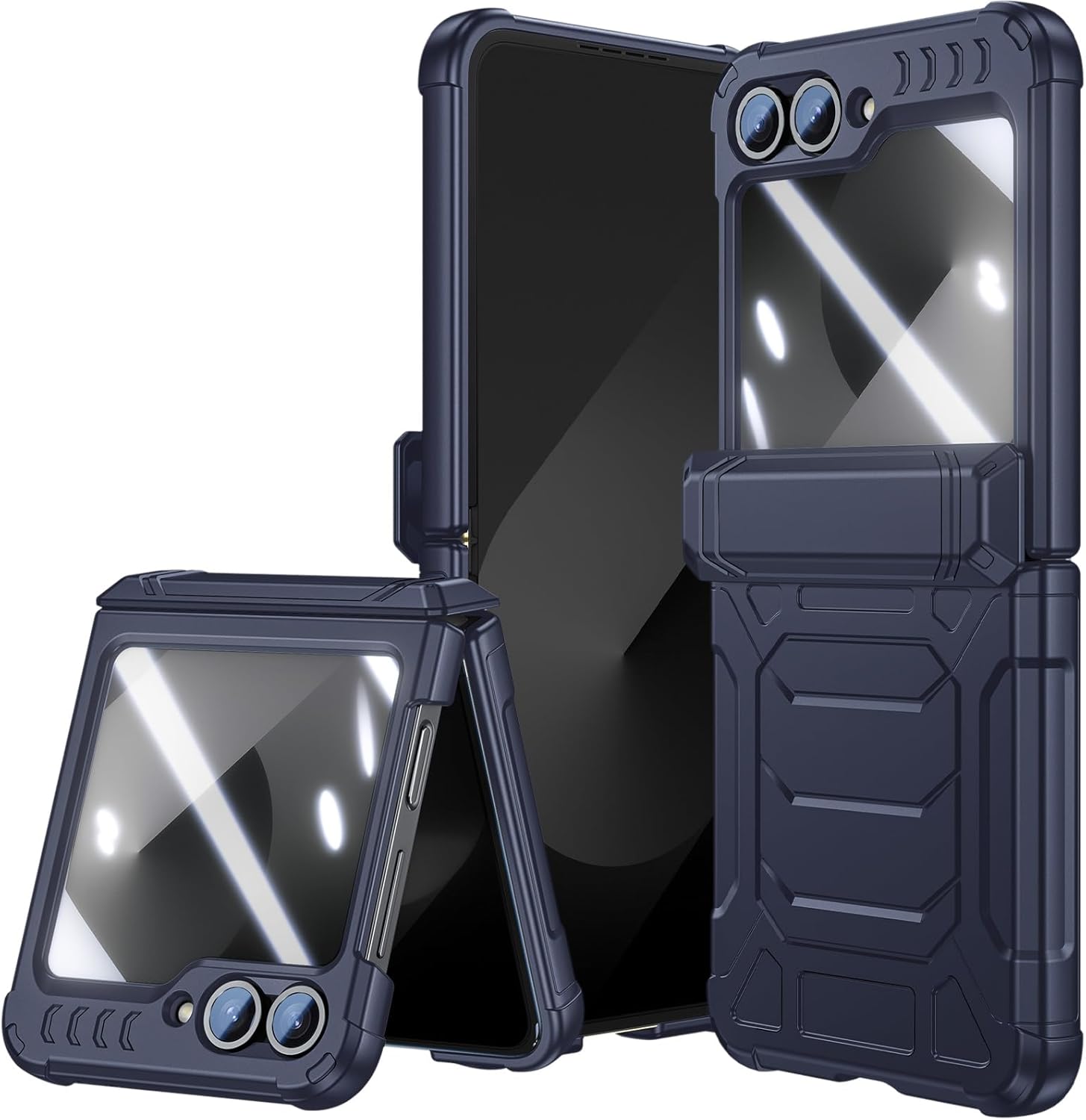 Galaxy Z Flip 7 FE (2025) / Flip6 5G (2024) Military Armor Case | Auto-Deploy Hinge Protection & 9H Glass Screen | Dual-Layer Defense Blue