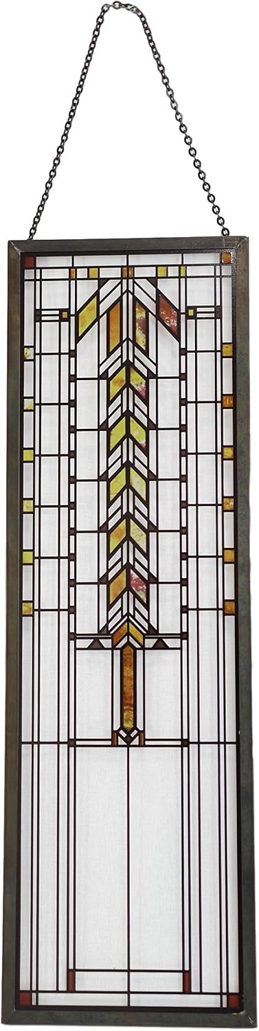 Ebros Frank Lloyd Wright Barton House Buffet Door Window Design Stained Glass Art Suncatcher Metal Framed Hanging Wall Decor Or Desktop Plaque Home or Office Decorative Masterpiece 14" by 4.5"