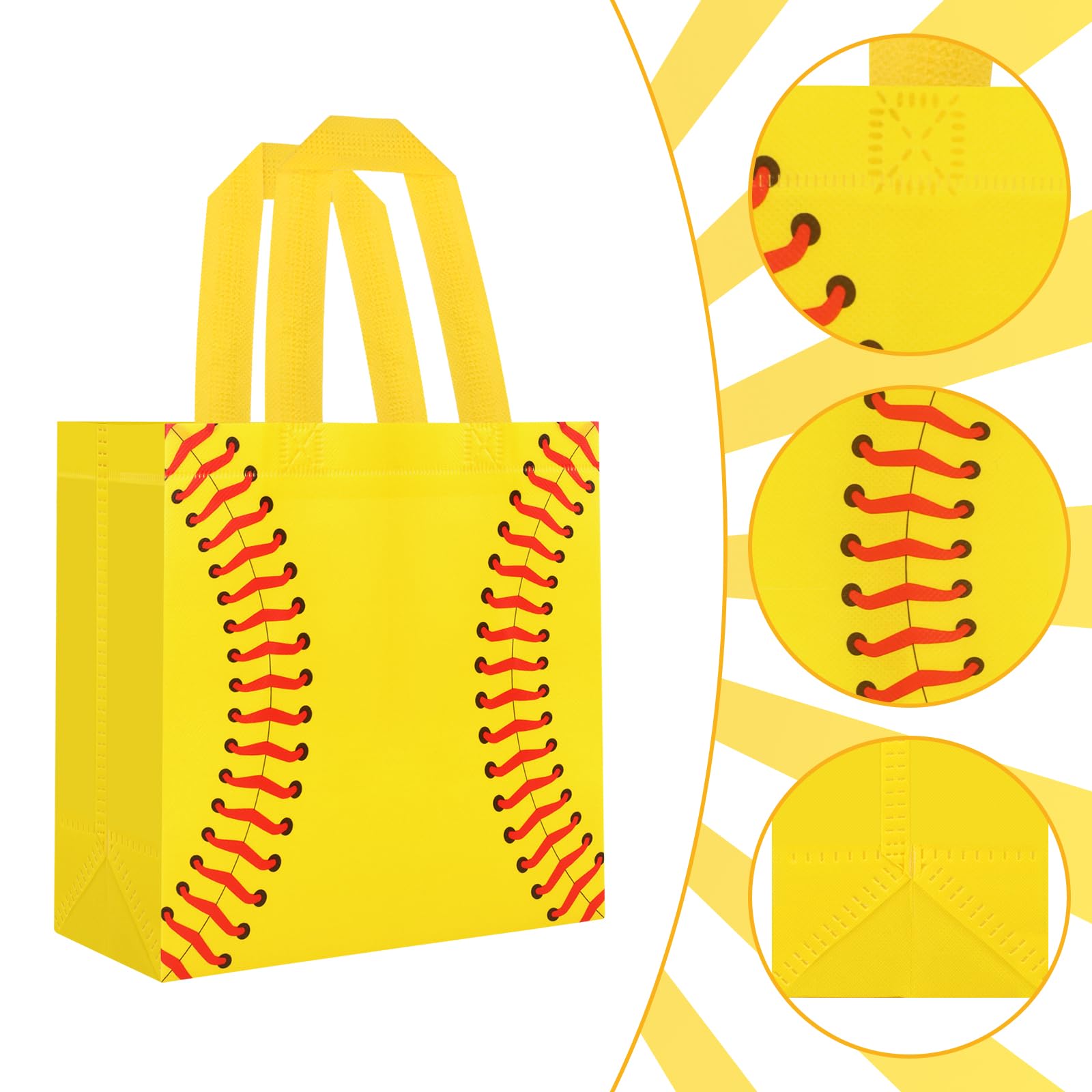 Hxezoc 12 Pieces Softball Gift Bags with Handle, Reusable Non Woven Treat Goodie Bag Sport Favor Bags For Softball Theme Birthday Party Decoration Supplies