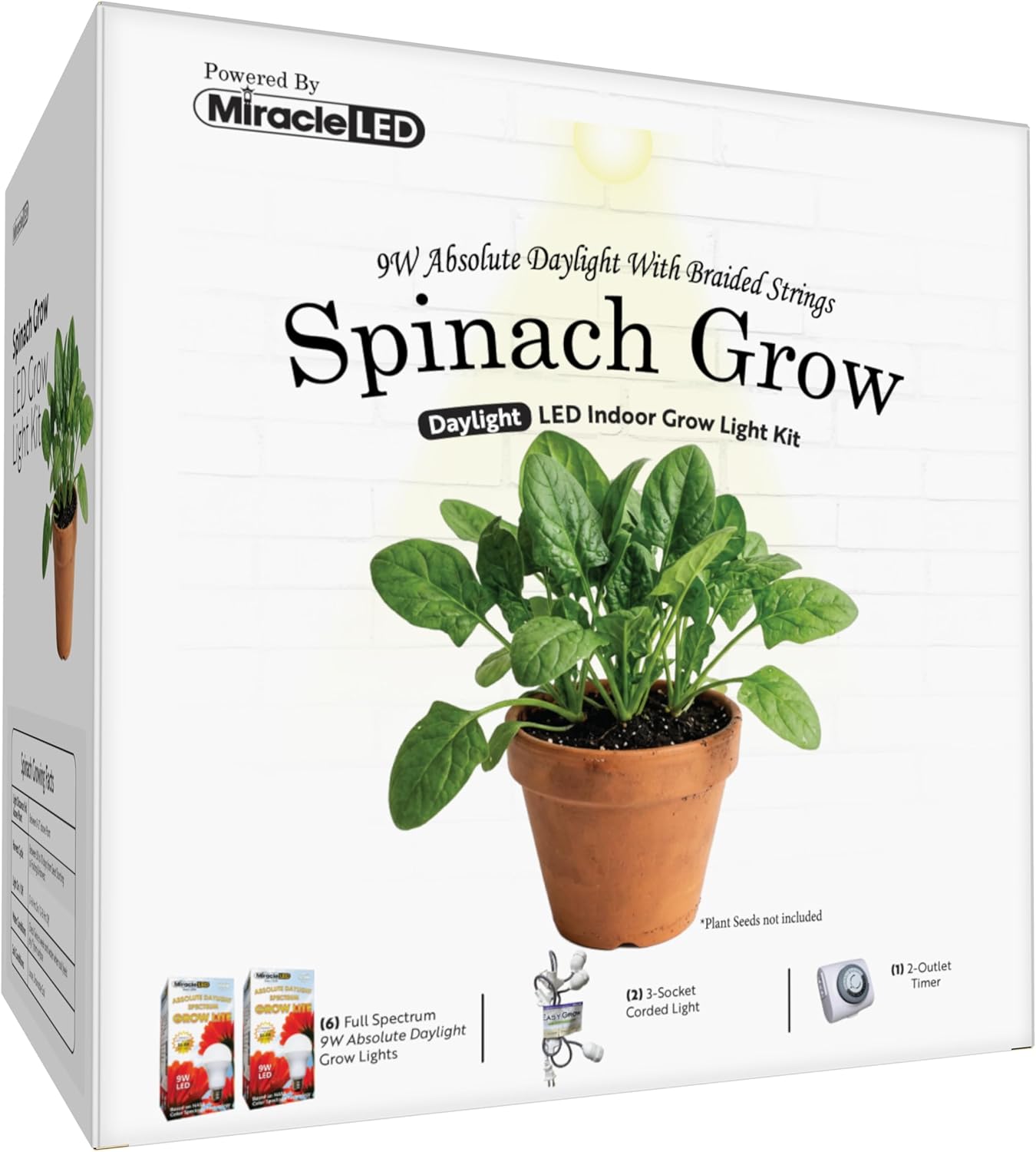 Miracle LED Absolute Daylight Full Spectrum, Spinach Starter Grow Light Kit (Braided 3-Socket) 2PK