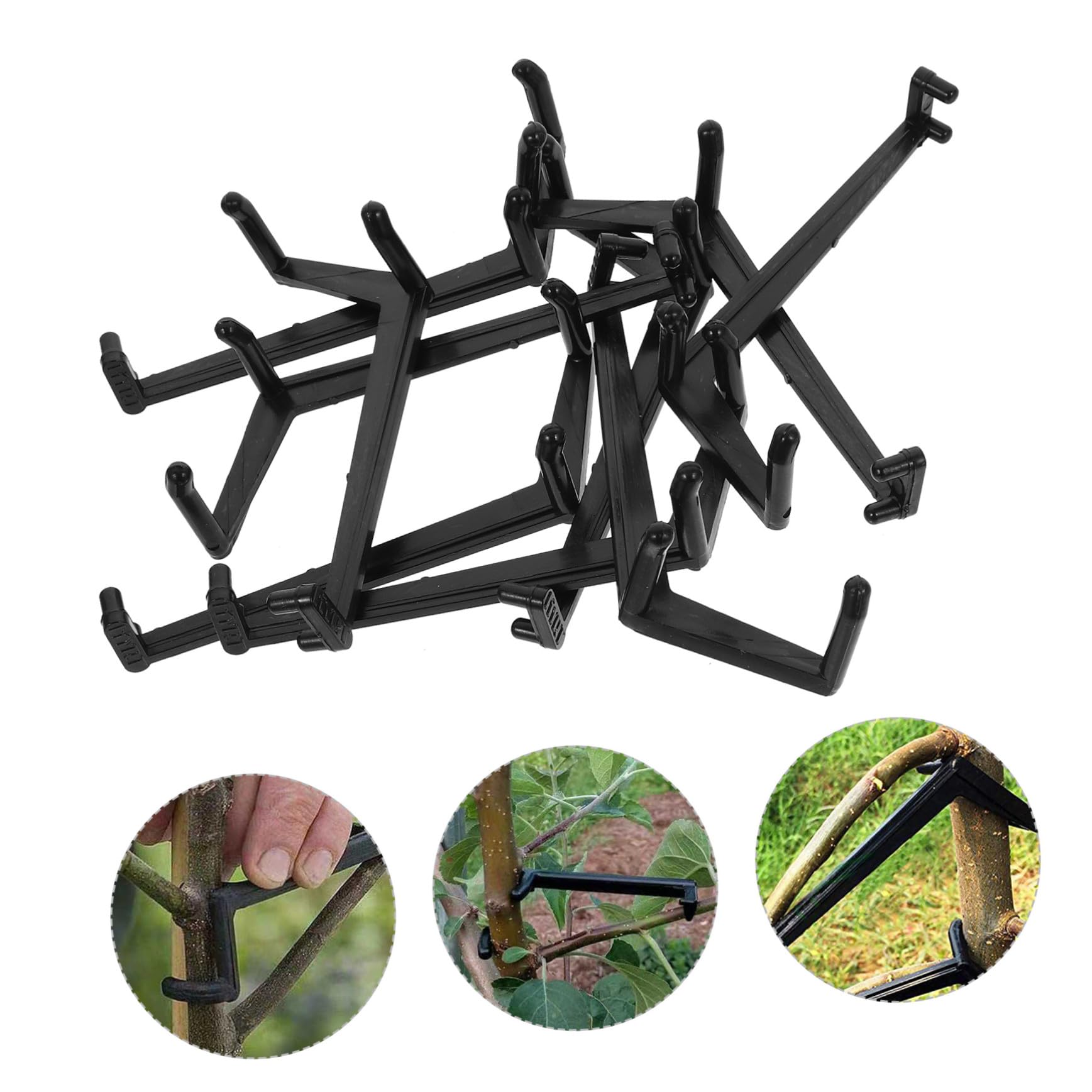 Set 10 Pezzi Strumenti per Piegatura Rami di Piante e Alberi da Frutto in PE Nero, Accessori per Modellazione Rami, Supporto per Giardinaggio e Cura Piante
