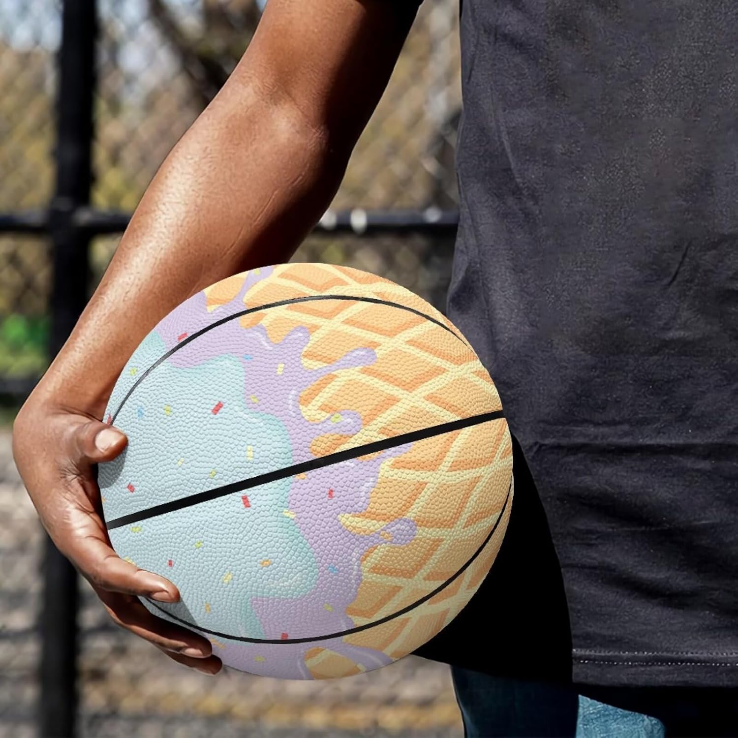 Blue Ice Cream Custom Basketball for Men Women Kids – Personalized Name Basketball Gift Size 5 & 7, PU Leather with Good Control, for Practice, Match, Party, Corporate Events