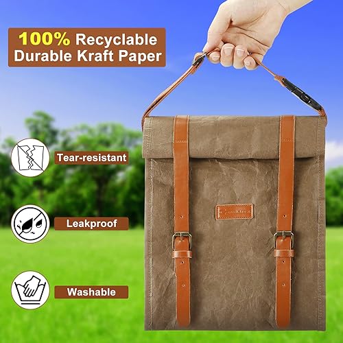 Miniatura 2 de Gormlaith Bolsa de almuerzo aislada, lonchera a prueba de fugas para mujeres y hombres, bolsa de papel marrón reutilizable lavable con correa