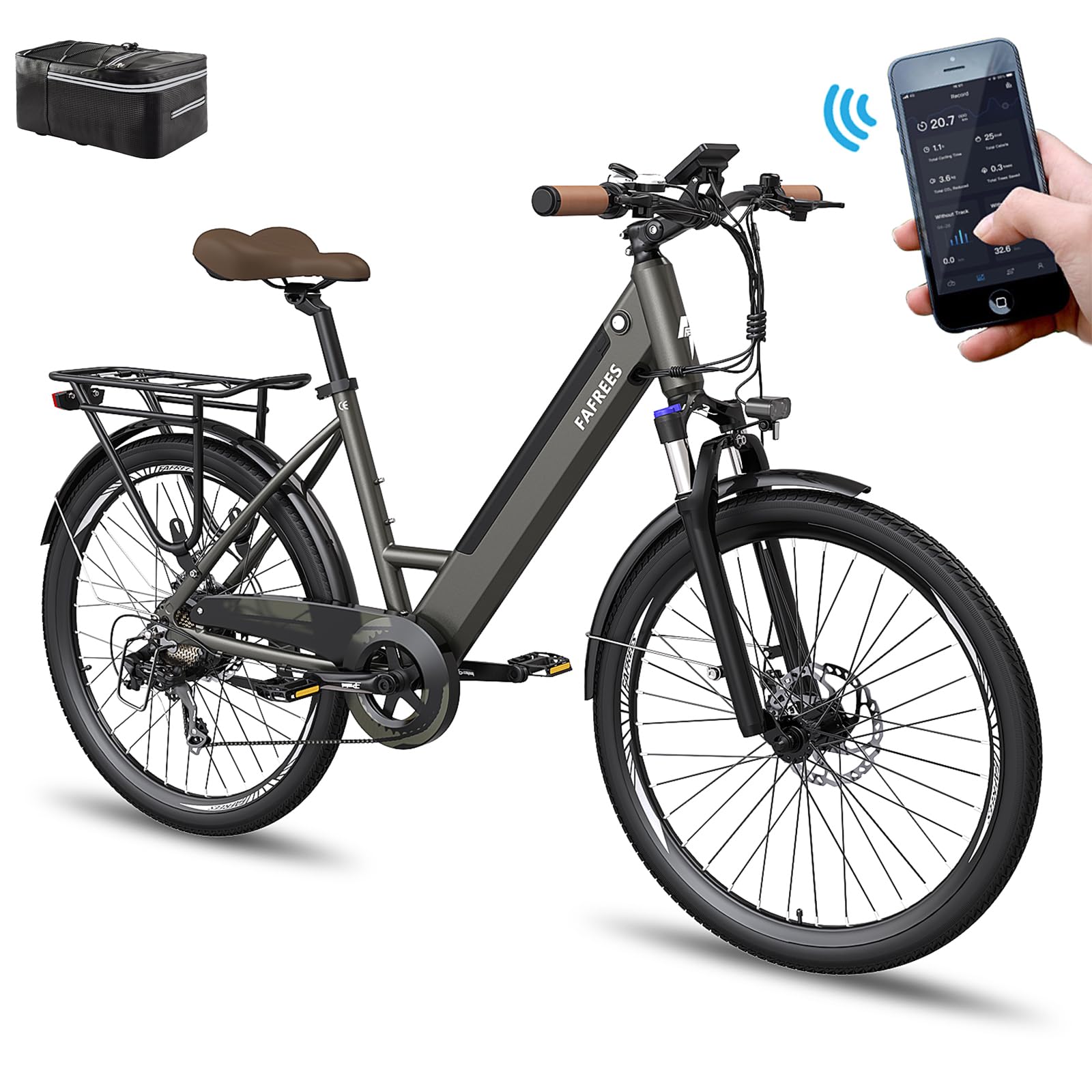 Fafrees F26 PRO Damen E-Bike Herren mit App 26 Zoll Tiefeinsteiger [ Offiziell ] Ebike 36V/14,5AH E Fahrrad, 250W Elektrofahrrad (Grau) Sport & Freizeit