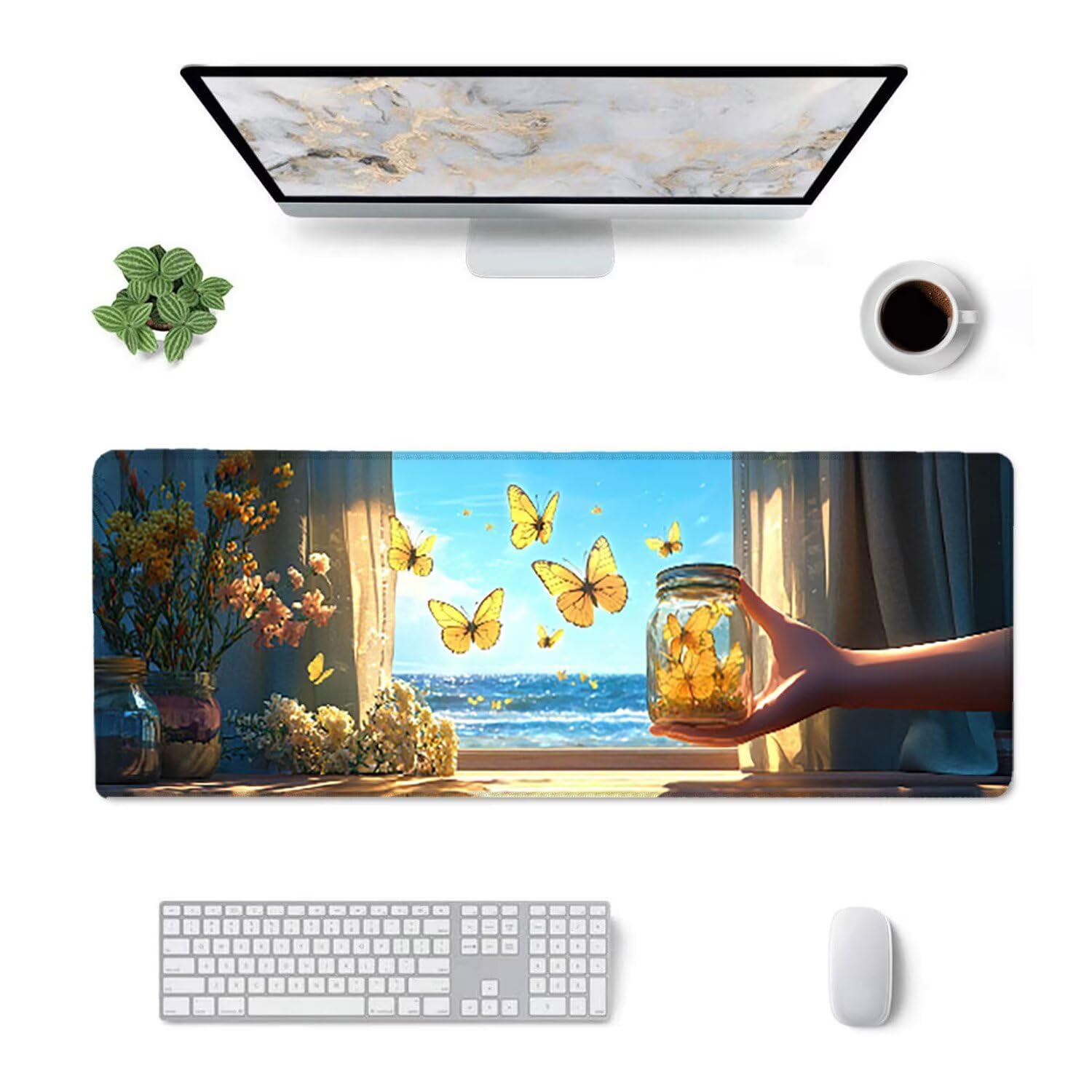 Podkładka pod mysz do gier, 1600 x 800 mm XXL Podkładka pod mysz do gier, duża, antypoślizgowa, wodoodporna, rozszerzona długa klawiatura, akcesoria biurowe, do gier, komputera, komputera (krajobraz
