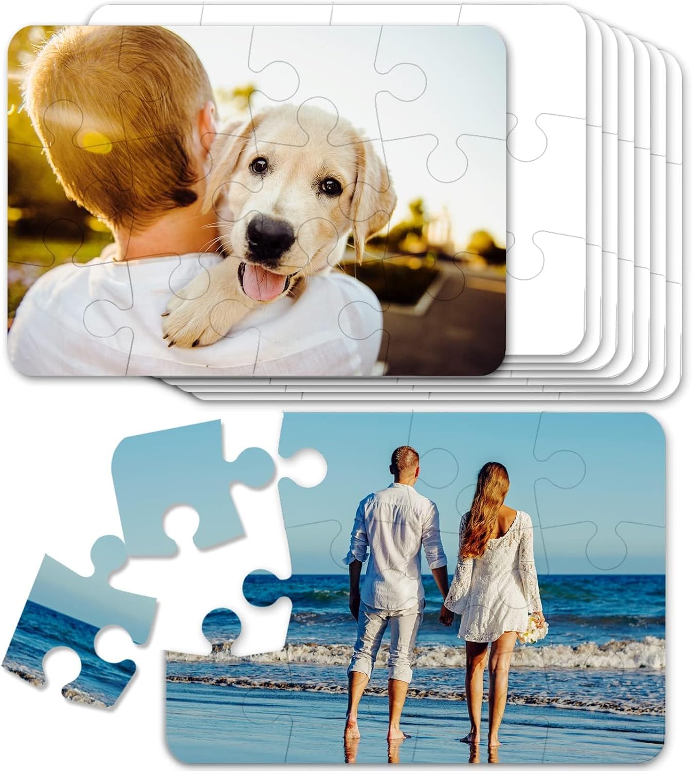 8 Sets Blank White Jigsaw Puzzles Rectangle Sublimation Puzzles Blank Puzzles DIY Custom Puzzle for Heat Press Thermal Transfer (A5-12)