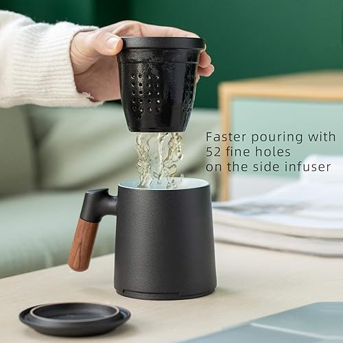 Vista 109 de ZENS Taza de té con infusor y tapa para remojar hojas sueltas, taza infusor de té de cerámica en relieve de 16.9 onzas, difusor de té con mango