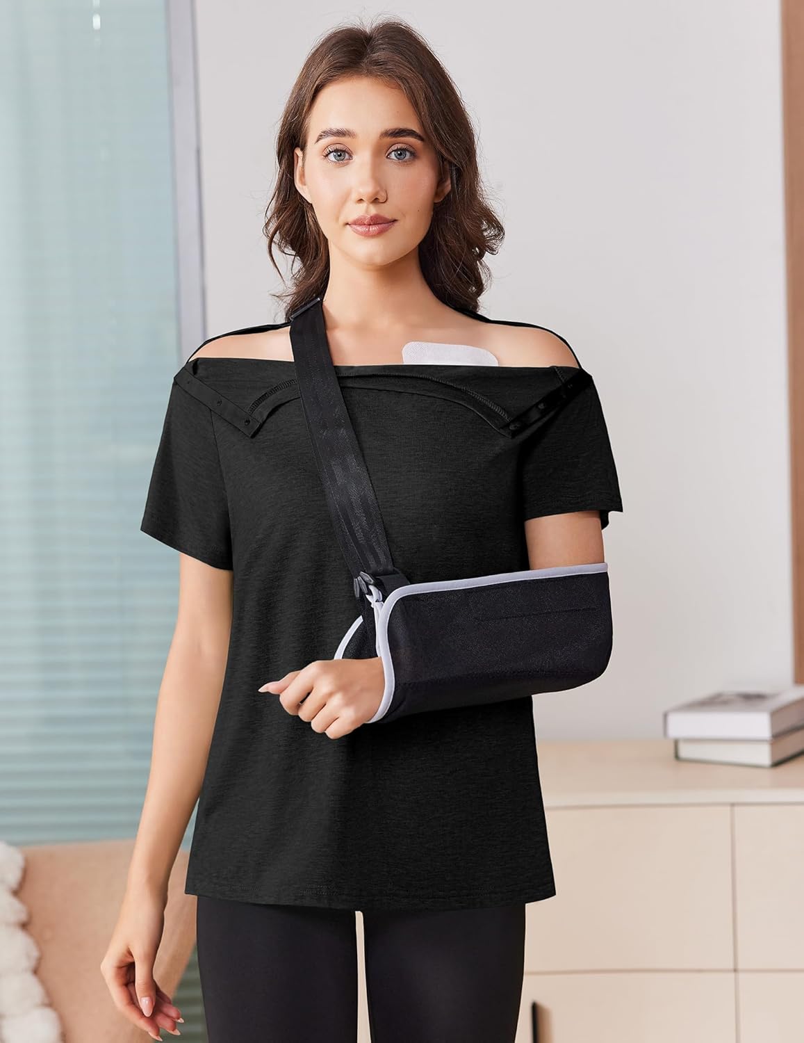 Deyeek Post Shoulder Surgery Shirts for Women Tear Away Side Snap Chemo Port Shirts Short Sleeve Adaptive Clothing - Image 2