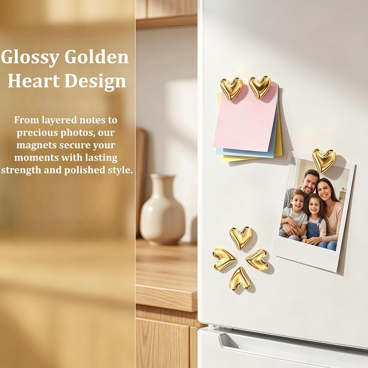 20PCS Gold Heart Fridge Magnets, Cute Small Love Heart Decorative Refrigerator Magnets, Strong Magnetic Locker Magnets for Kitchen Home School Office Whiteboard Cabinet Decor image 2