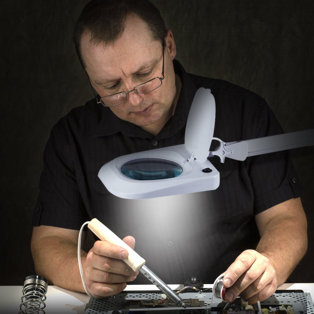 Omano LED Magnifying Lamp (2X Magnifier) Professional Desktop, Reading, Hobby, and Task Use | Adjustable Arm, Bright Daylight Lighting | Clear 6” Diameter Lens