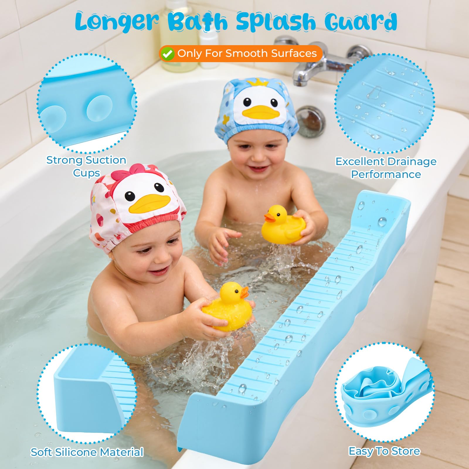 Pare-éclaboussures pour Baignoire Enfants, silicone Pare-éclaboussures avec Ventouses Pare-éclaboussures pour Baignoire Rangement pour Jouets Bain Prévient les éclaboussures Dans la Salle Bain