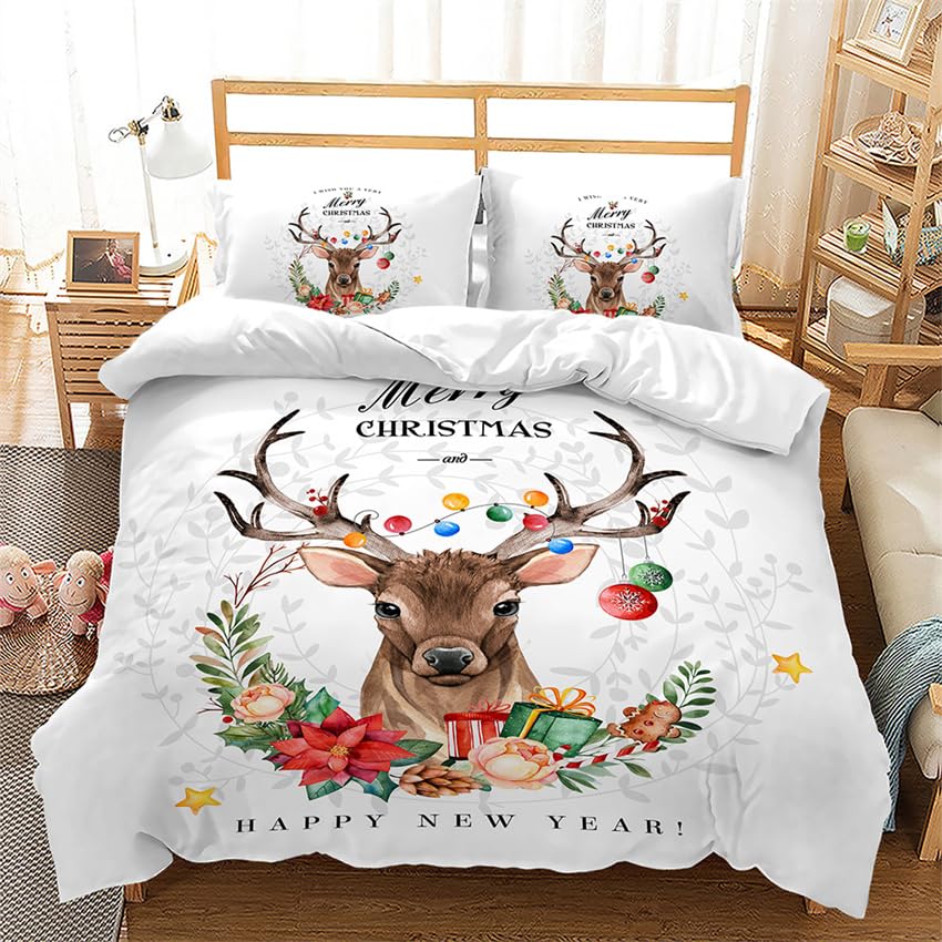 Housse de couette cerf de Noël 240x260 pour ambiance chalet hiver