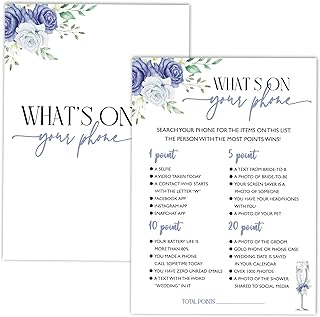 DRWJPAT Bridal Shower Games, Floral Champagne Wedding Shower Games for Bride to Be Groom Newlyweds, Bachelorette Engagement Party Ideas Decorations, What's On Your Phone Game Cards for 2 5Guest, A09