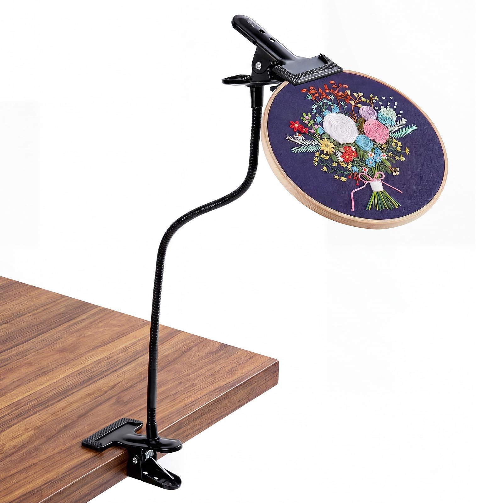 Desk Clamp Needlework Stand with Bendable 20 Inch Gooseneck, Embroidery Hoop for Sewing Projects and Tabletop Crafting At Home Embroidery Hoop Stand Needlework Holder Table Clamp Gooseneck Arm