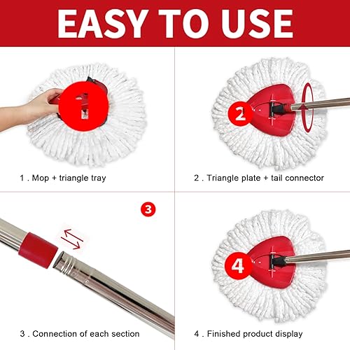 Miniatura 4 de O Cedar Mop - Cabezal de repuesto compatible con O Cedar EasyWring Spin Mop  4 recambios de mopa de cedro, mango de mopa de 30 a 58 pulgadas y 1