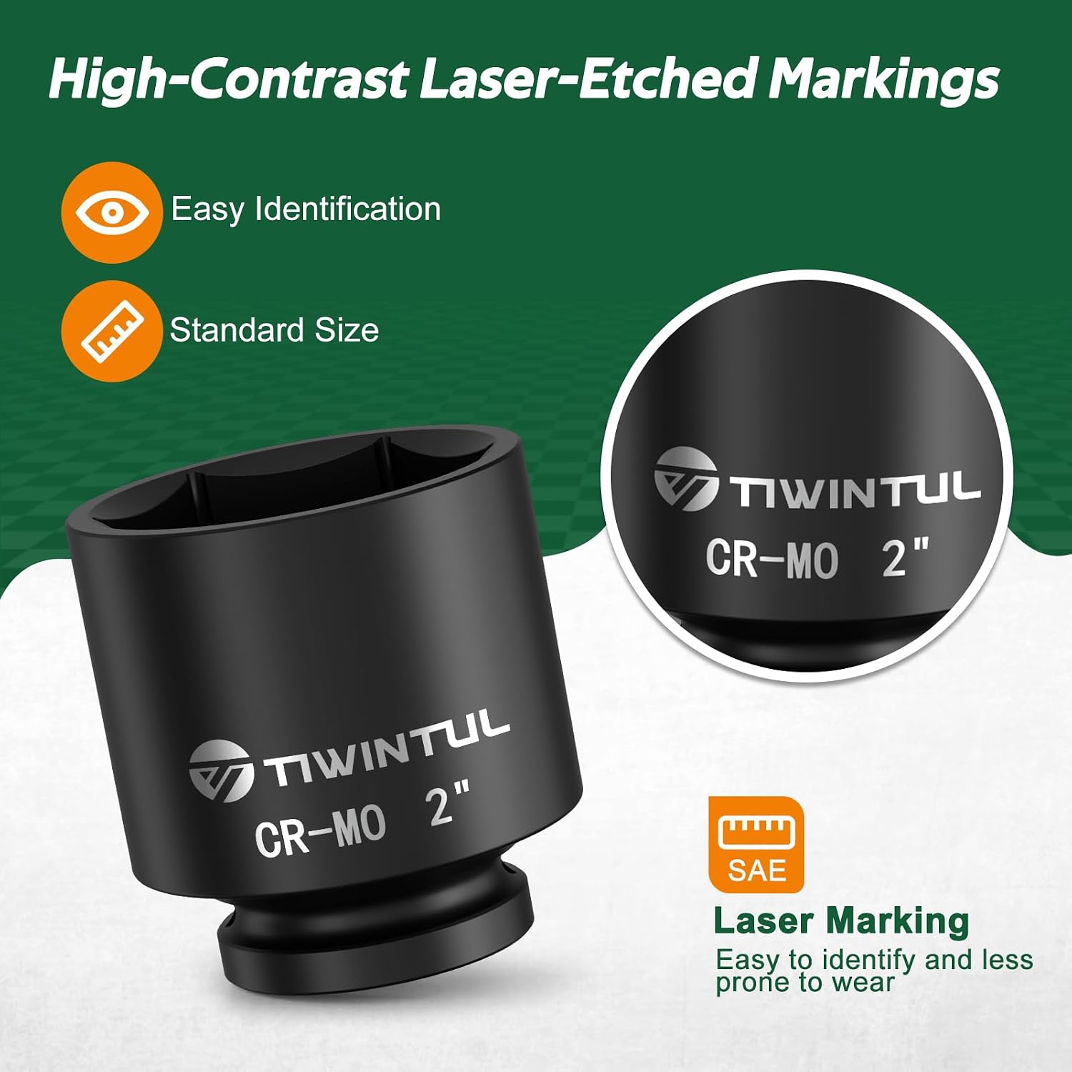 3/4 Inch Drive Impact Socket 2 inch, Anti-Rounding 6-Point Design SAE Socket, Heat-Treated CR-MO, Black Phosphate Finish, Axle Nut Socket for Auto Repair, Easy Removal