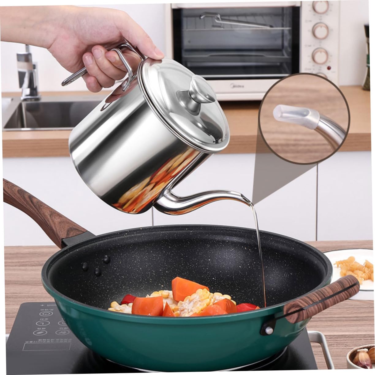 TOYANDONA Contenitore Multifunzionale per Olio da Cucina 1,8l in Acciaio Inox Filtro Antisporco Dispenser Pratico per Olio e Aceto Domestico Compatto per Uso Quotidiano
