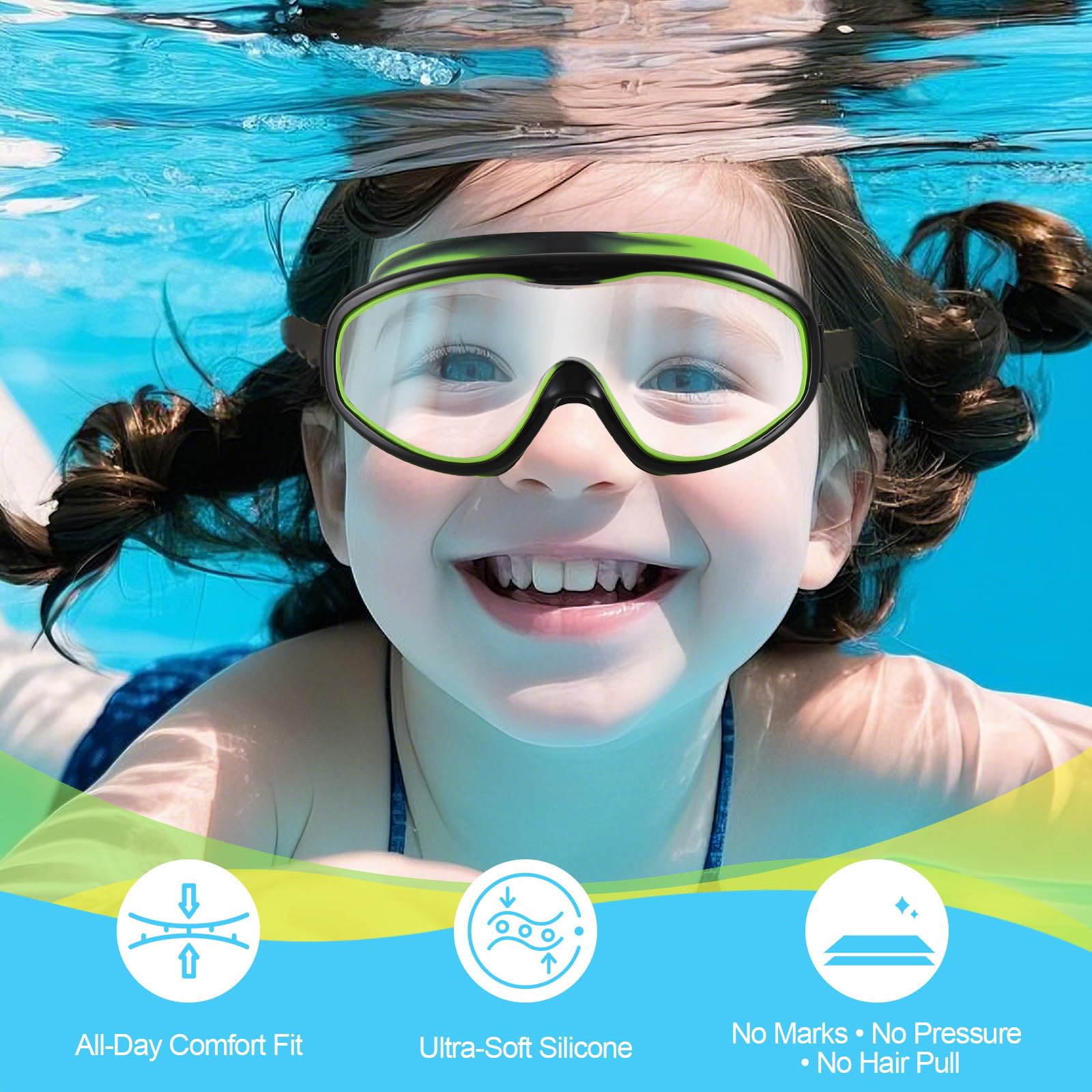 Ensemble de lunettes de natation avec revêtement anti-buée et protection UV - Noir et bleu - Bouchons d'oreille inclus