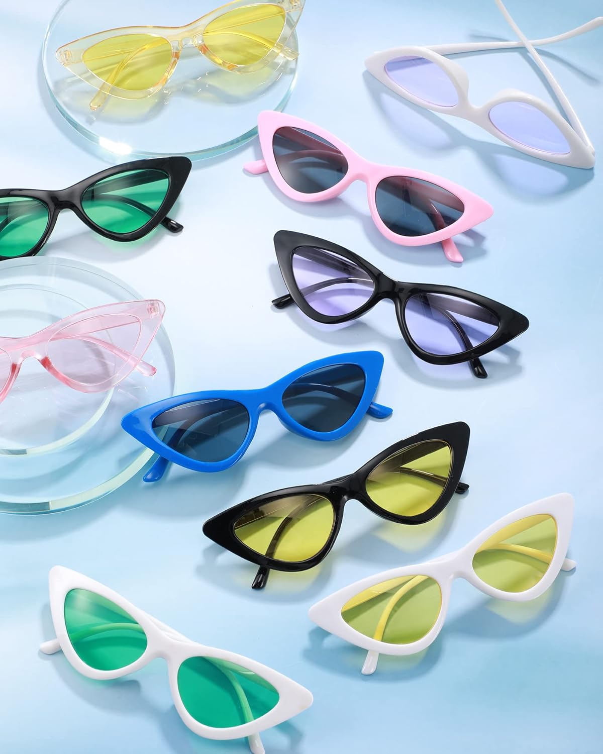 Flutesan 20 Pack Retro Vintage Narrow Cat Eye Sunglasses for Women Colorful Party Cat Eye Neon Sunglasses Plastic Frame Skinny Unisex Triangle Glasses Adult Party Favors - Image 5