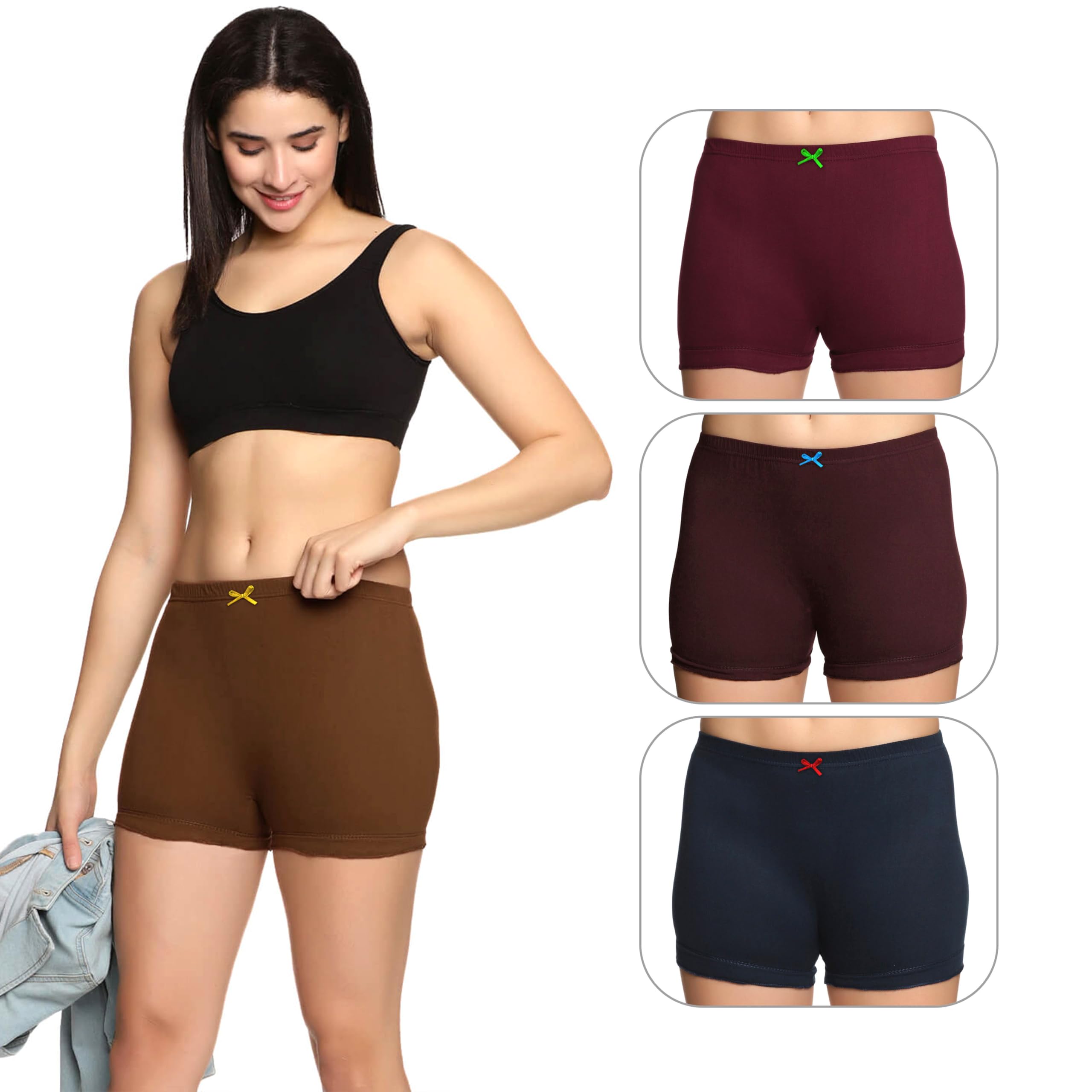 Womens Regular Multicolor Cotton Blend Plain Bloomer(Pack of 3)-image-29