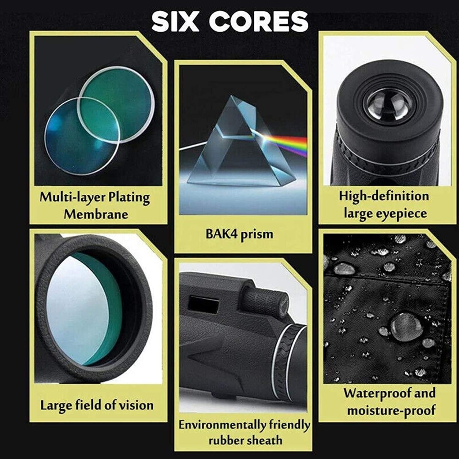 LYGXWJFC Monoculares para Adultos de Alta Potencia, telescopio 80X100 Prisma Bak4 de Alta Potencia a Prueba de Agua para observación de Aves Camping Concierto Viajes para Adultos Observación de Aves