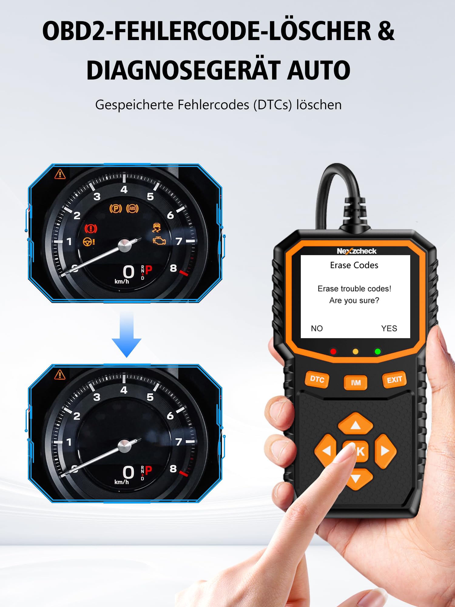 OBD2 Diagnosegerät OBD Auto Adapter: EOBD Auto Diagnose mit Vollständigen OBD-II Funktionen Motor Fehlerauslesegerät für BMW VW Mercedes Audi KFZ Diagnosegerät Deutsch für Alle OBD2 Scanner Fahrzeuge
