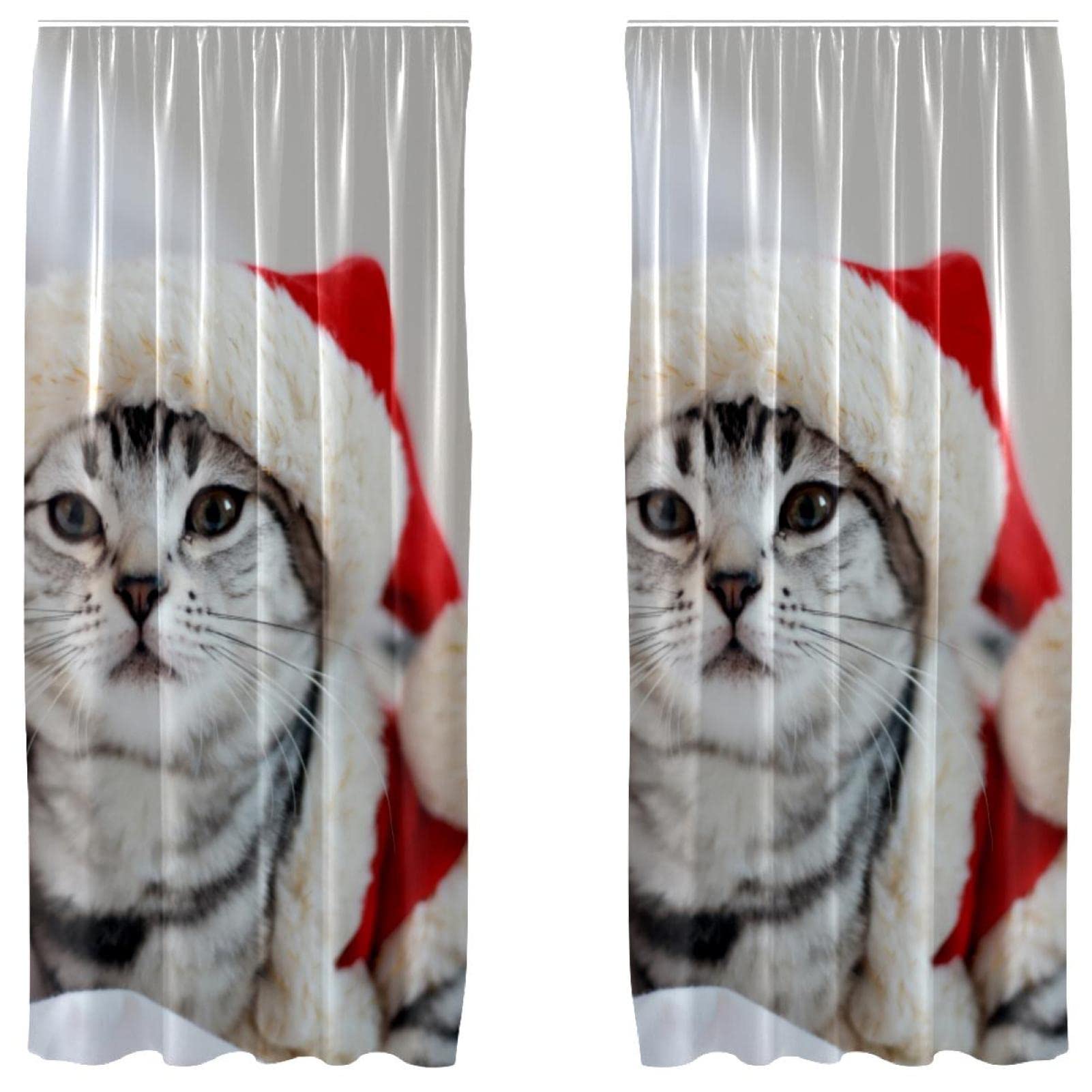 Rideaux occultants contre la lumière : double panneau microfibre chat de Noël