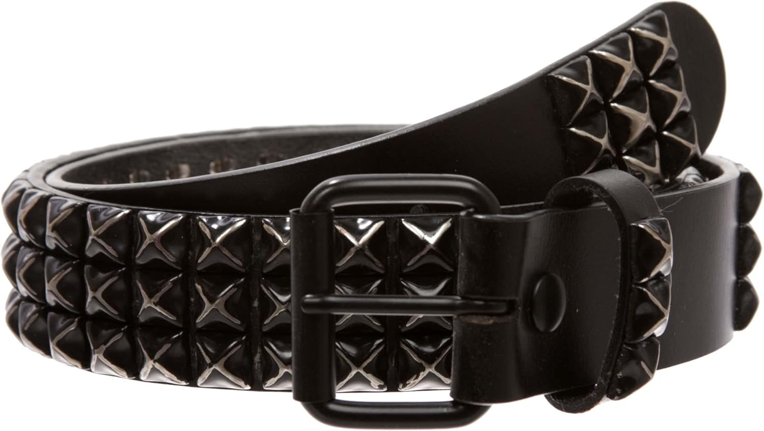 Beltiscool 1 1/2" Snap On Three Row Punk Rock Star Metal Studded Cowhide Leather Belt