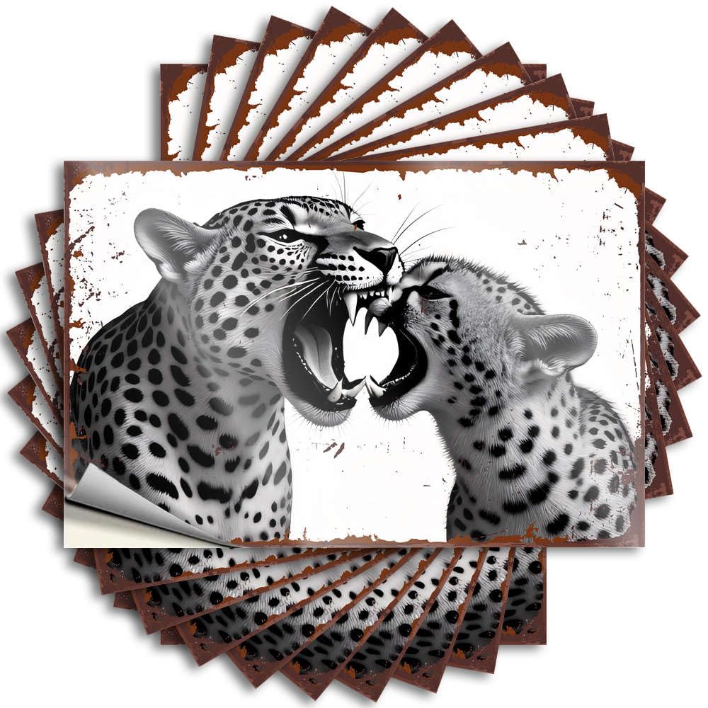 Tattoos Fall Unique Home Decor Laptop Two Leopards Roaring At Each Other - No Residue Decals for Billiards(12X18CM)
