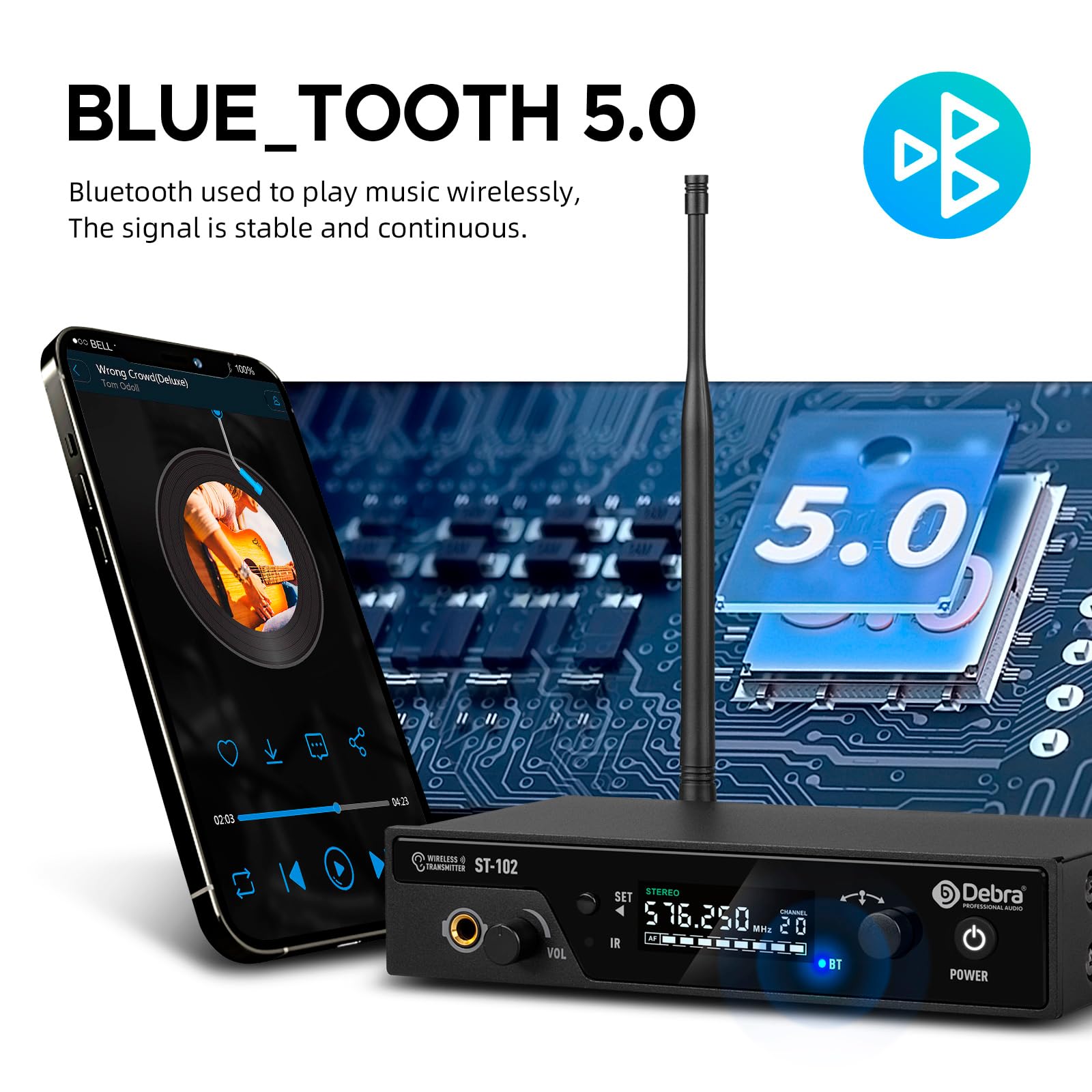 Debra UHF sistema di monitoraggio in-ear senza fili, con bodypacks e cuffie, trasmettitore e ricevitore 560 – 590 MHz per DJ, chiesa, eventi, registrazioni, performance