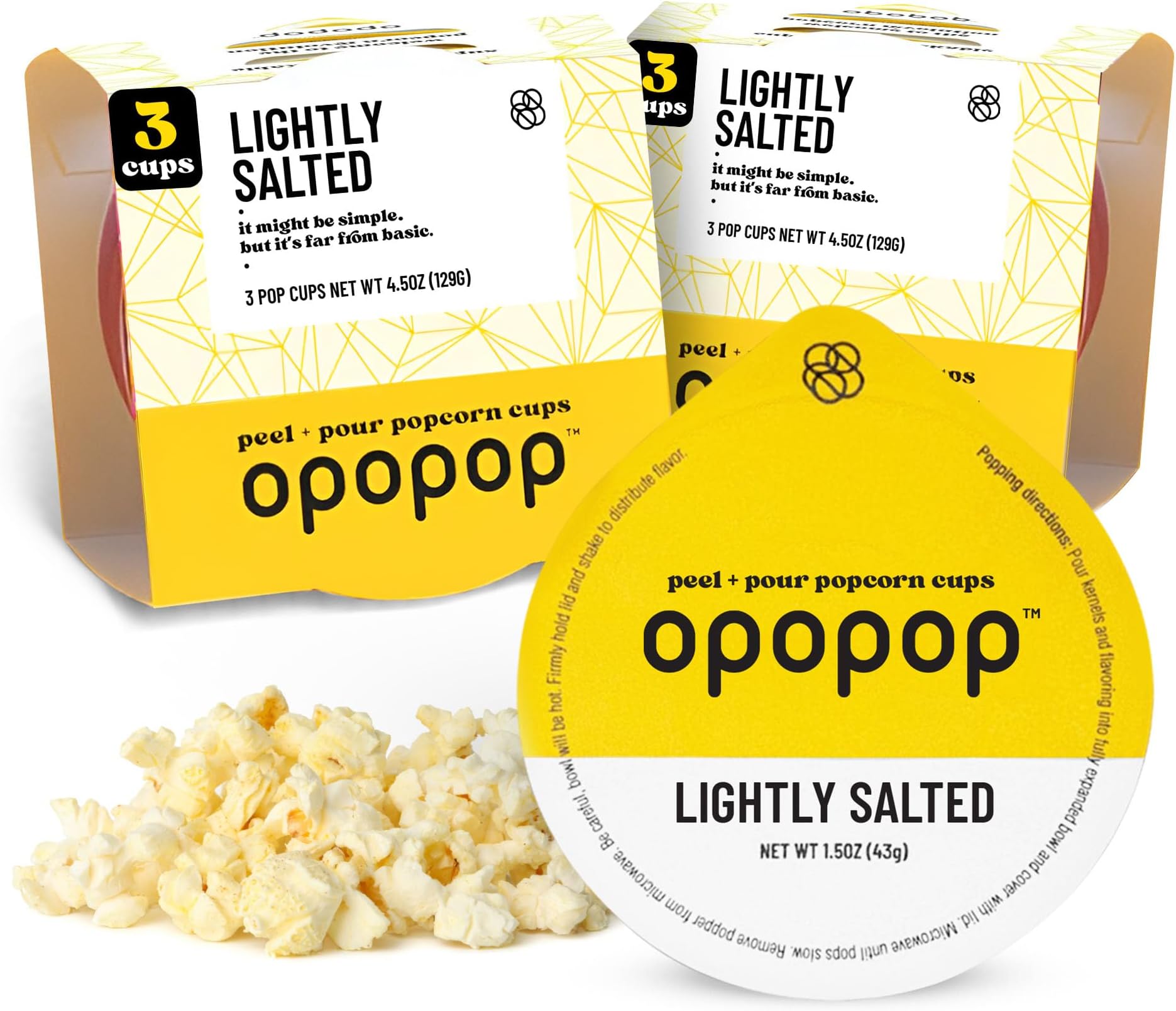 Opopop Microwave Popcorn - Pop Cups Lightly Salted 6-Pack, Non-GMO Gourmet Popcorn Kernels & Popcorn Flavoring, Gluten Free Snacks, Easy to Make and No Mess