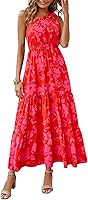 PRETTYGARDEN Women's One Shoulder Floral Maxi Dress - Knot Ruffle Boho Beach Vacation Sundress Long Flowy Tiered