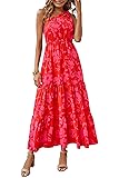 PRETTYGARDEN Women's Summer Floral One Shoulder Maxi Dress Knot Ruffle Boho Beach Vacation Wedding...