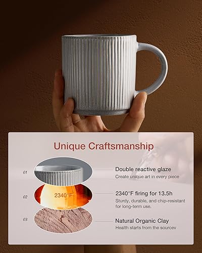 Miniatura 22 de famiware Star - Juego de tazas de café para 6 unidades, 12 onzas, con asa, para café, té, cacao, leche, cerámica, carbón oscuro mate Star-Matte Dark