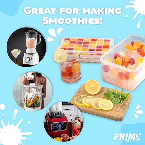 Miniatura 4 de Prime Home Direct Bandeja para cubitos de hielo con tapa y contenedor, 112 piezas, 4 bandejas de silicona para cubitos de hielo para congelador,