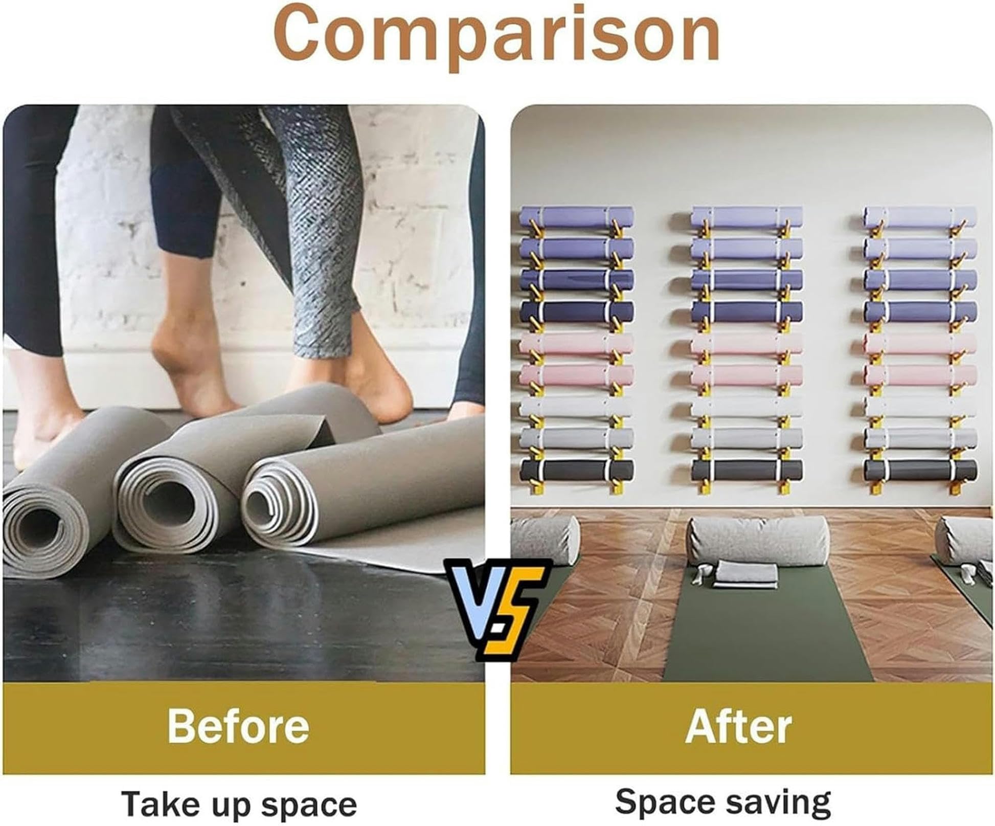 Estante de Almacenamiento para Esterilla de Yoga de Madera para Colgar en la Pared, Organizador de Gimnasio, Estante de Almacenamiento Colgante Comercial para Sujetar Rodillos de Espuma