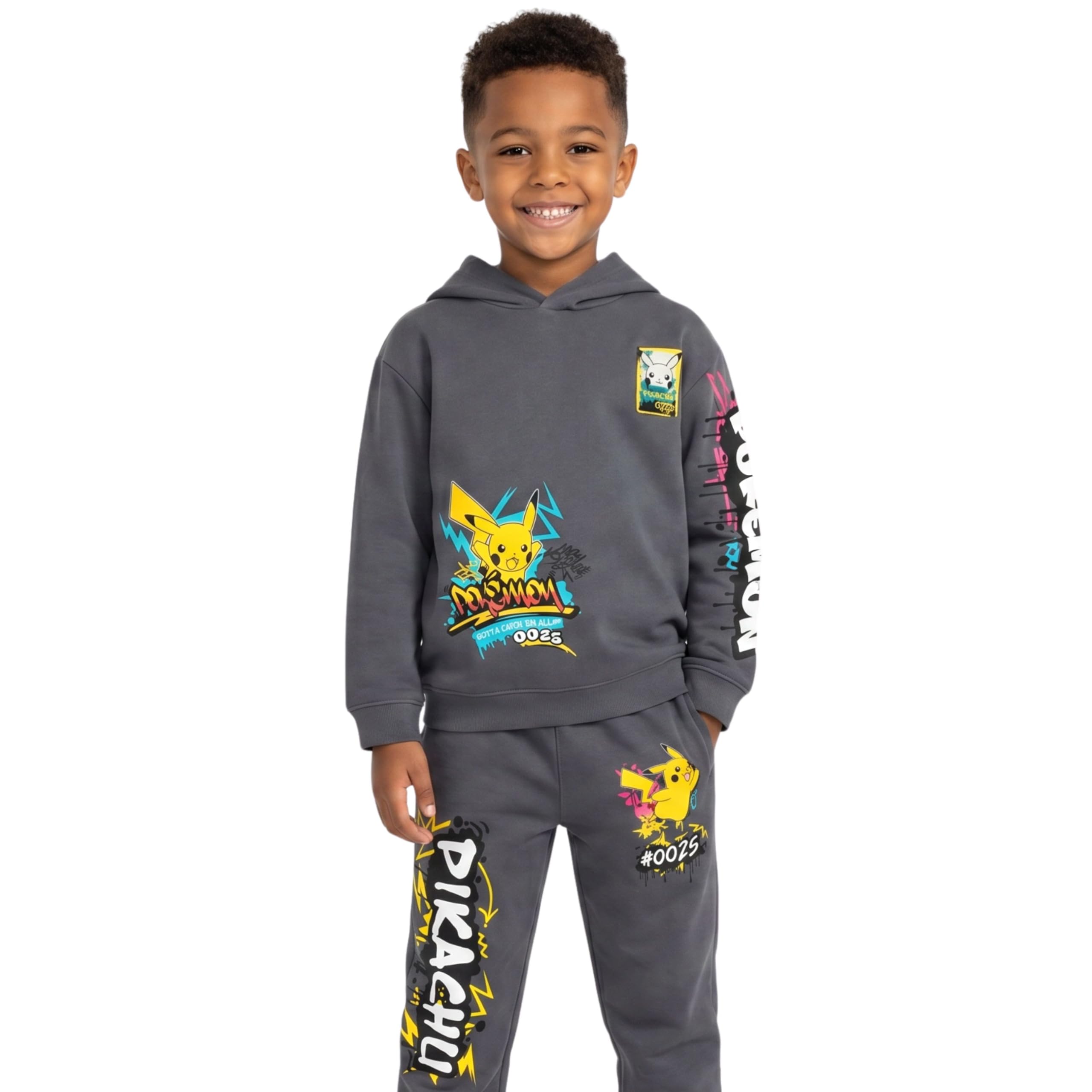Mad Engine Pokémon Pikachu Jungen Hoodie und Jogger Set - Graffiti Graphic 2-teiliges Outfit XS - XL