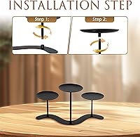 Vista 8 de Iron Candle Holder Fireplace: 3 Arms Metal Candelabra Centerpiece Decor - Candle Holder Stand for Candelabra Pillar Candles