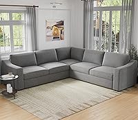 Vista 21 de Eluchang Sofá seccional convertible, sofá en forma de L con asientos extra profundos, tela de lino natural, sofá de esquina moderno y cómodo