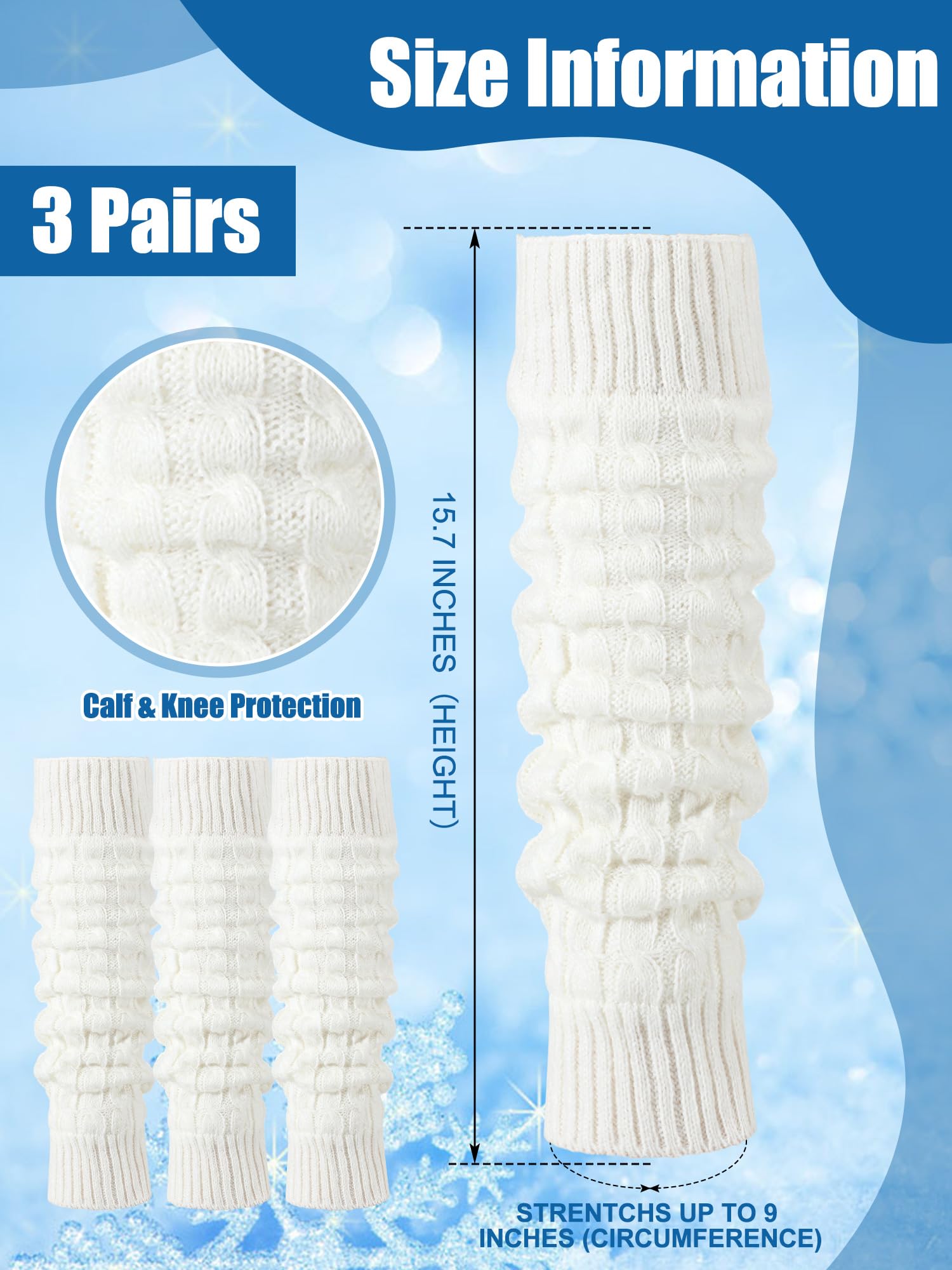 Chuarry 3 Pairs Winter Fleece Lined Leg Warmer for Women Skating Leg Warmer Long Boot Socks for Women Skating Every Day Wear: White 8 Figure Knit Pattern