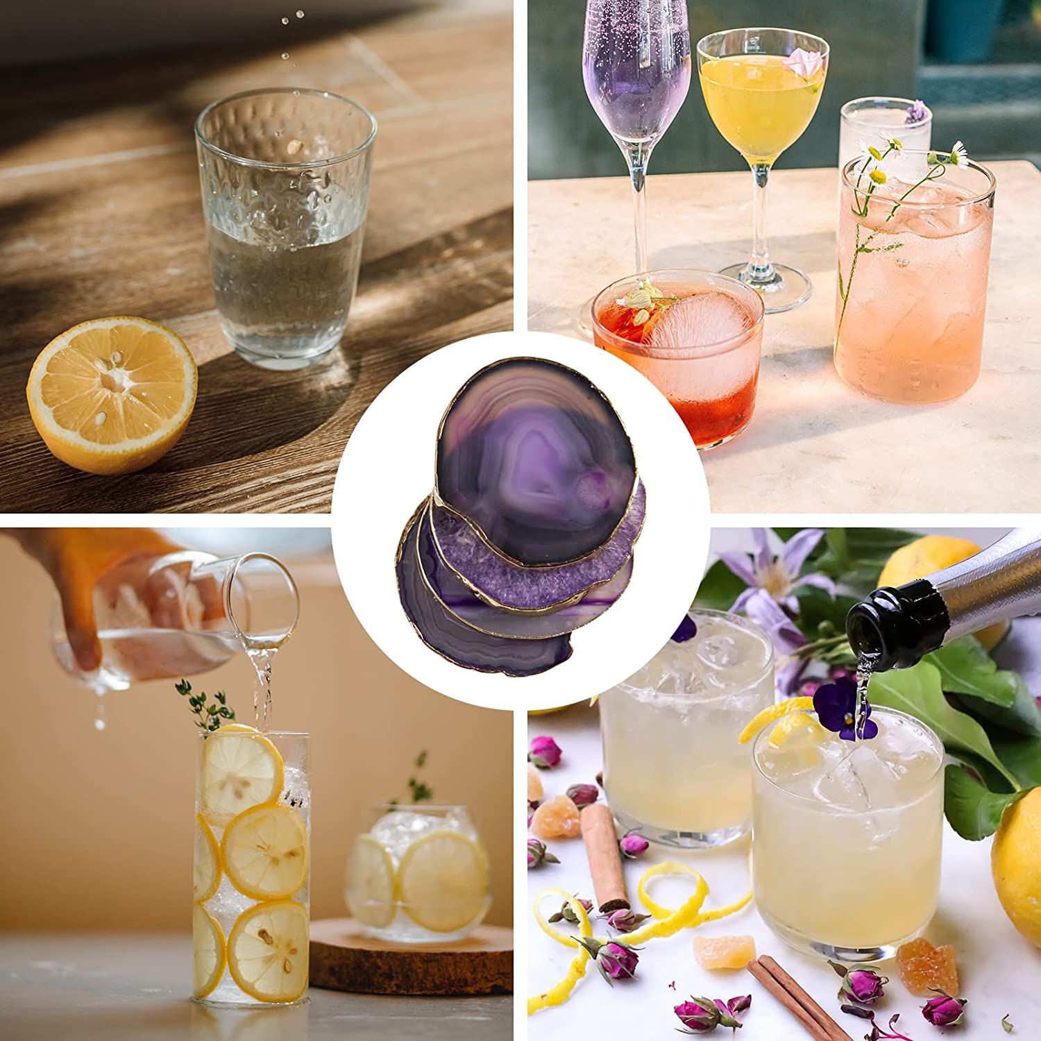 Amazon|パープル アメジスト アゲート コースター ドリンク用 4枚 Amazon|パープル アメジスト アゲート コースター ドリンク用 4枚