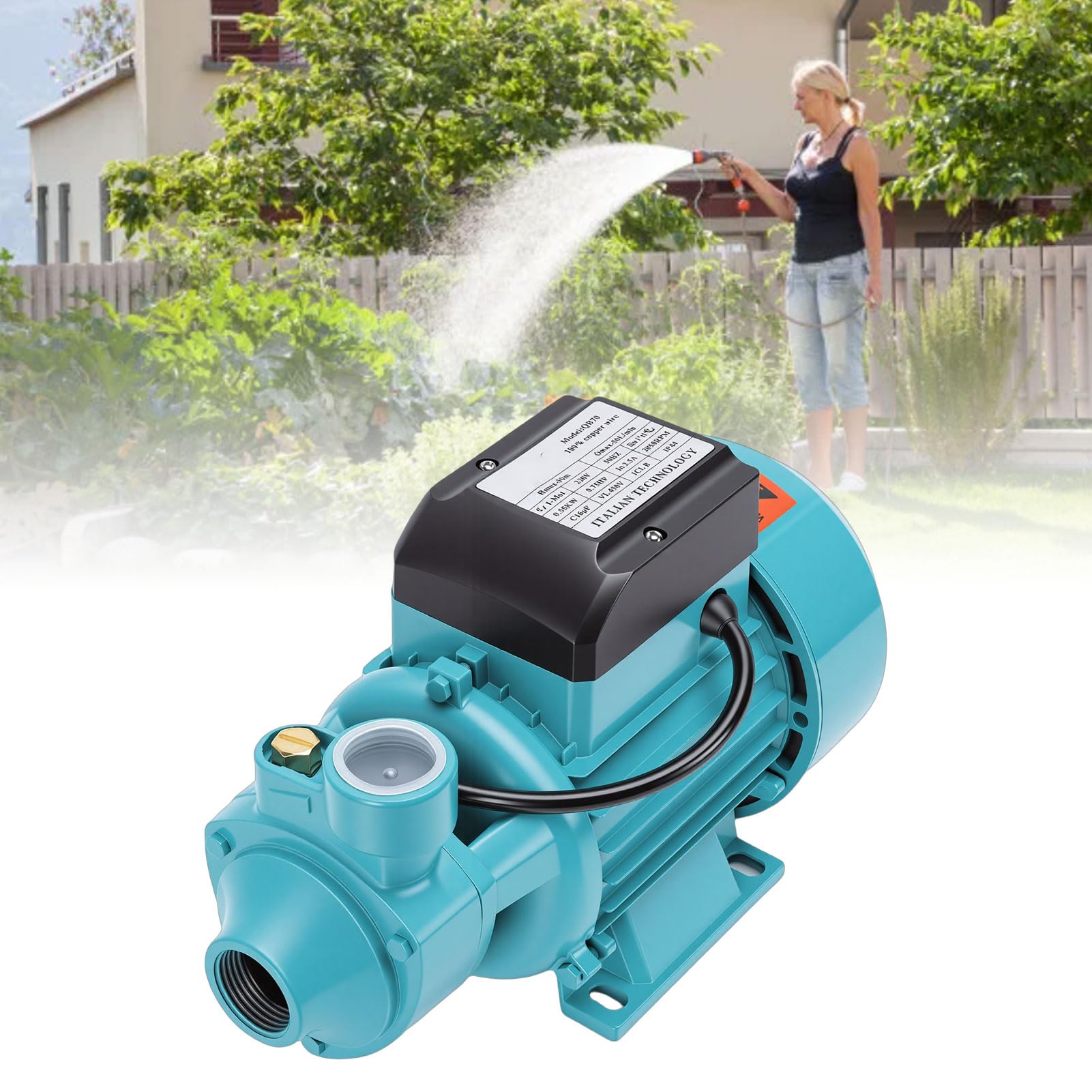 Ausla Bomba de Transferencia de Agua, Cuerpo Compacto de Aluminio, 0,75, Elevación de 50 M, 50 L/min para Riego de Jardines y Cuidado del Césped