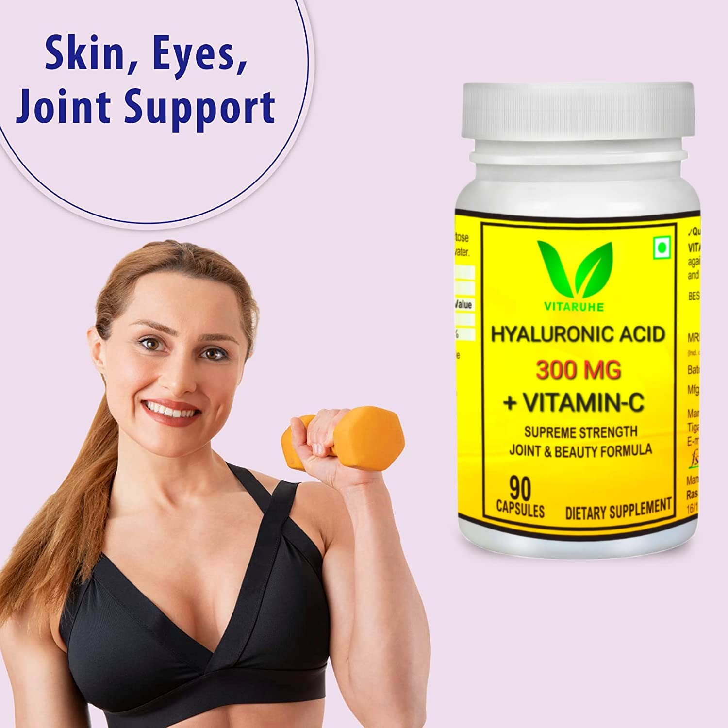 VITARUHE® Hyaluronic Acid Capsules High Dosage, 300 mg Per Capsule, Vegan, Low Molecular 500-700 kDa, 180 Capsules (Pack of 2) 1