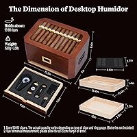 Vista 6 de Humidor de puros, humidor de madera de cedro de Nueva Zelanda, humidor de escritorio con tapa de vidrio con higrómetro frontal y accesorios