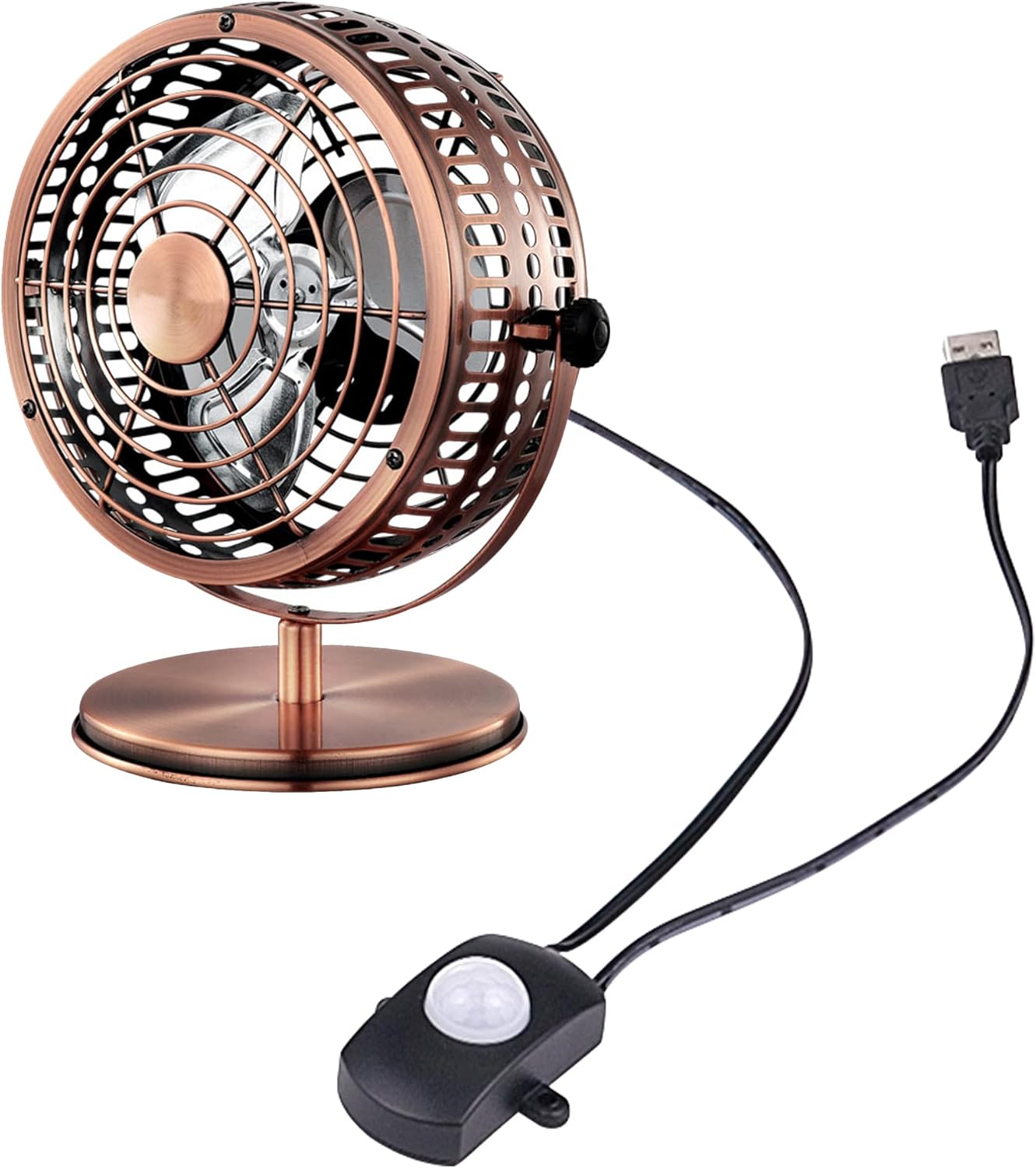 USB-powered Cord with Motion Sensor UDB Fan Clip Type Office Desk Fan Automatic Compact fan for Traveling Computer 2 Air Volume Modes Lightweight Brushless Motor Customizable,Retro Brass